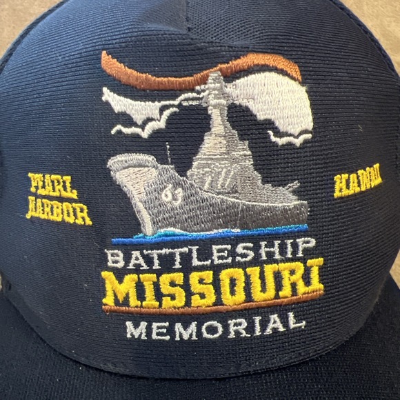 NorthStar Battleship Missouri Memorial Black Embroidered Snapback Trucker USA - Picture 2 of 8